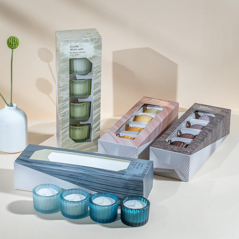 ست 4 فنجان شمع راه راه عمودی شیشه ای کوتوله کوچک