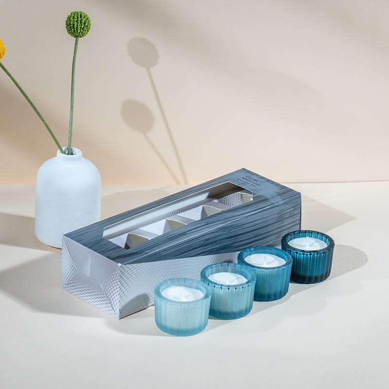 ست 4 فنجان شمع راه راه عمودی شیشه ای کوتوله کوچک