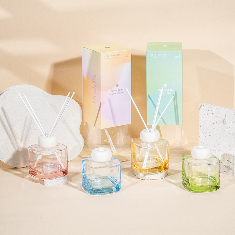 بطری شیشه شفاف مربع عطر نی دیفیوزر - پخش کننده عطر کارخانه