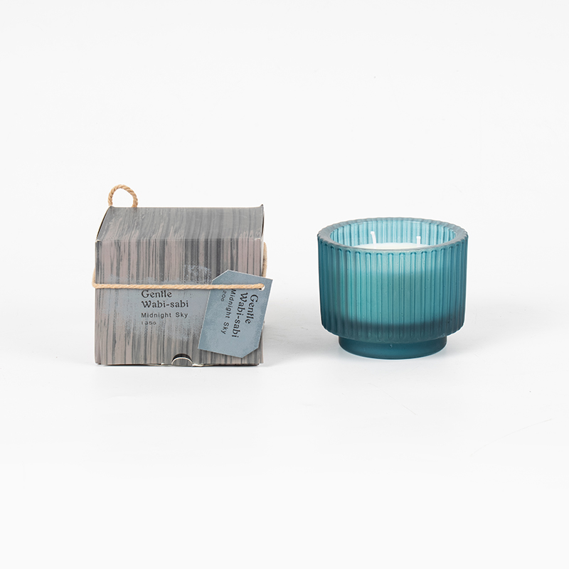 فنجان شمع گرد شیشه ای با راه راه های عمودی شمع های معطر-فروشنده شمع موم سویا اکو